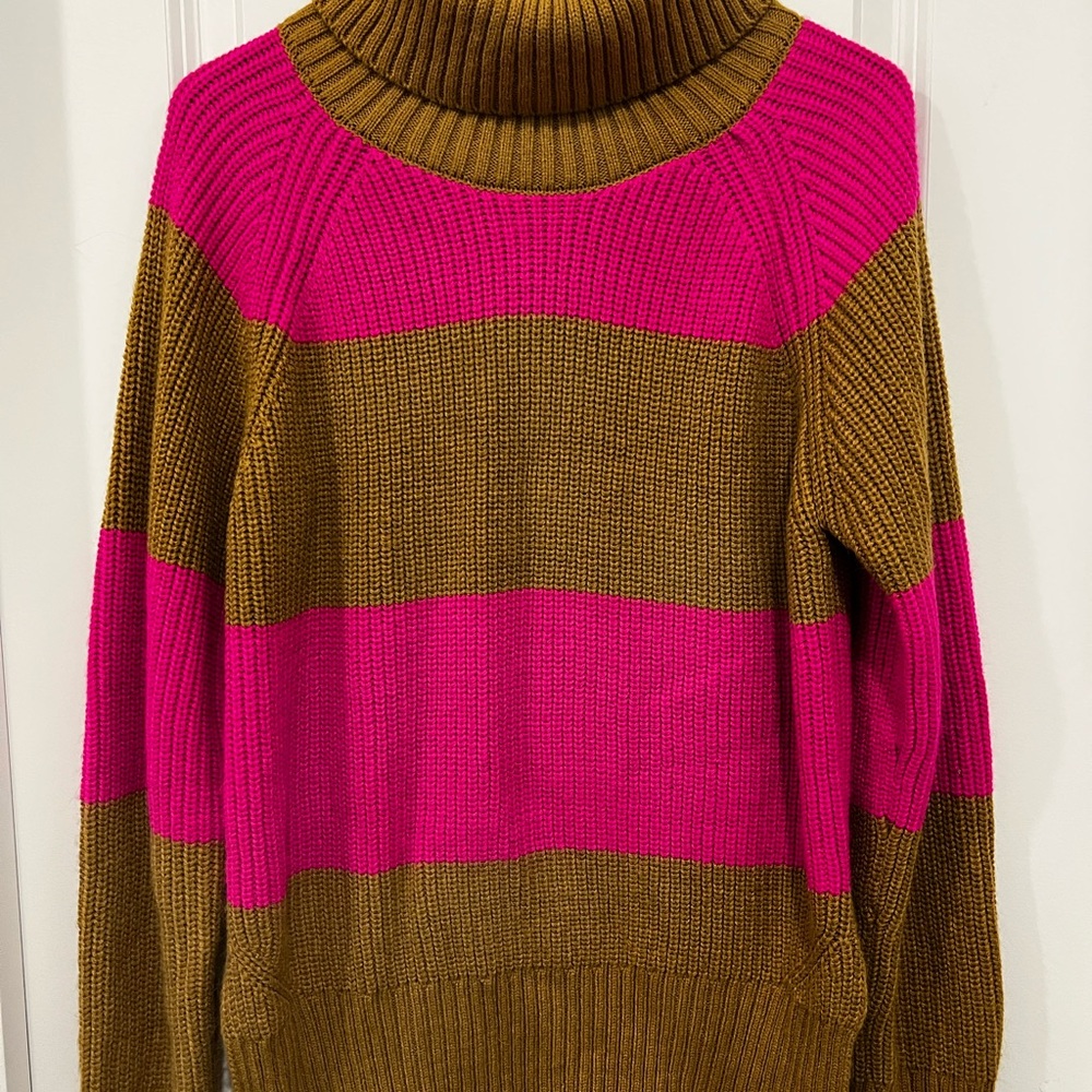 Who What Wear Pink and Tan Striped Turtleneck Sweater